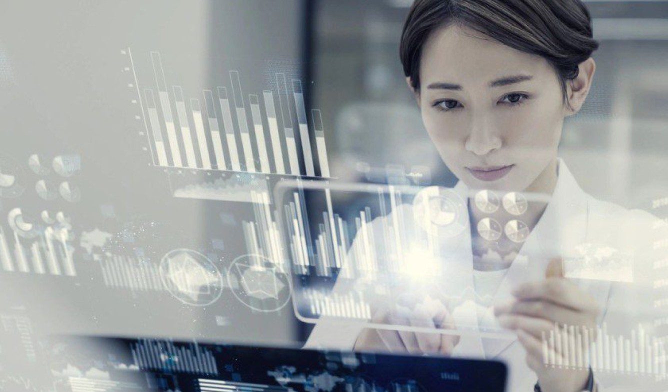 Scientist interacting with virtual display